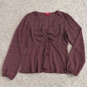 Guess Mini Polka Dot Semi Sheer Blouse Top Womens L